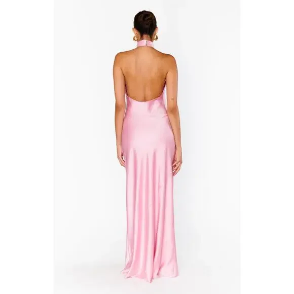 Show Me Your Mumu Jasmine Halter Maxi Dress in Light Pink Luxe Satin M Show Me Your Mumu Jasmine Halter Maxi Dress in Light Pink Luxe Satin M